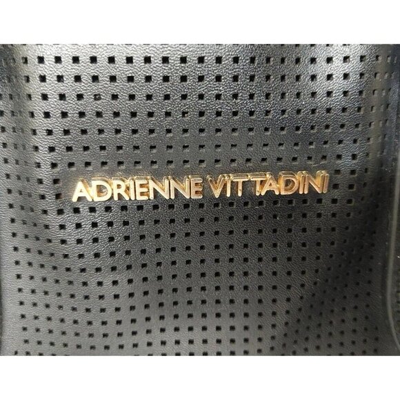 Adrienne Vittadini Black Weekender Tote Bag Double Handle Vegan Leather Zip Top - Picture 3 of 12
